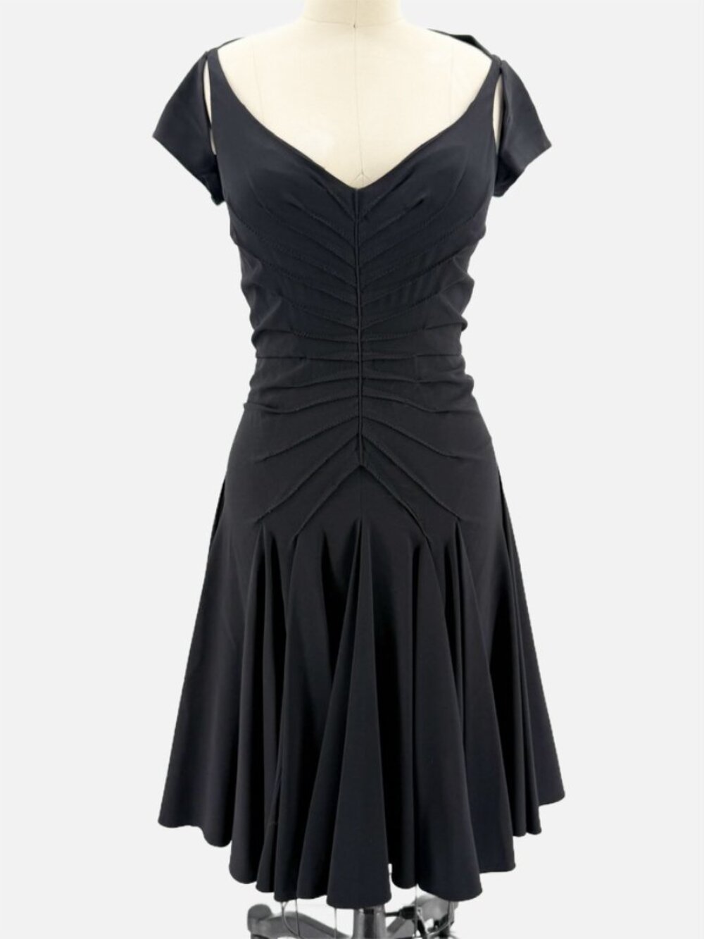 zac posen black mini knit Pleat Design open back cut out dress 6